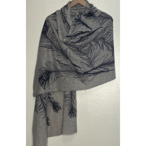 100% Cashmere SPUN Subtleluxury Brand Scarf Wrap Peacock Feather Gray 86”x26” - Picture 1 of 5